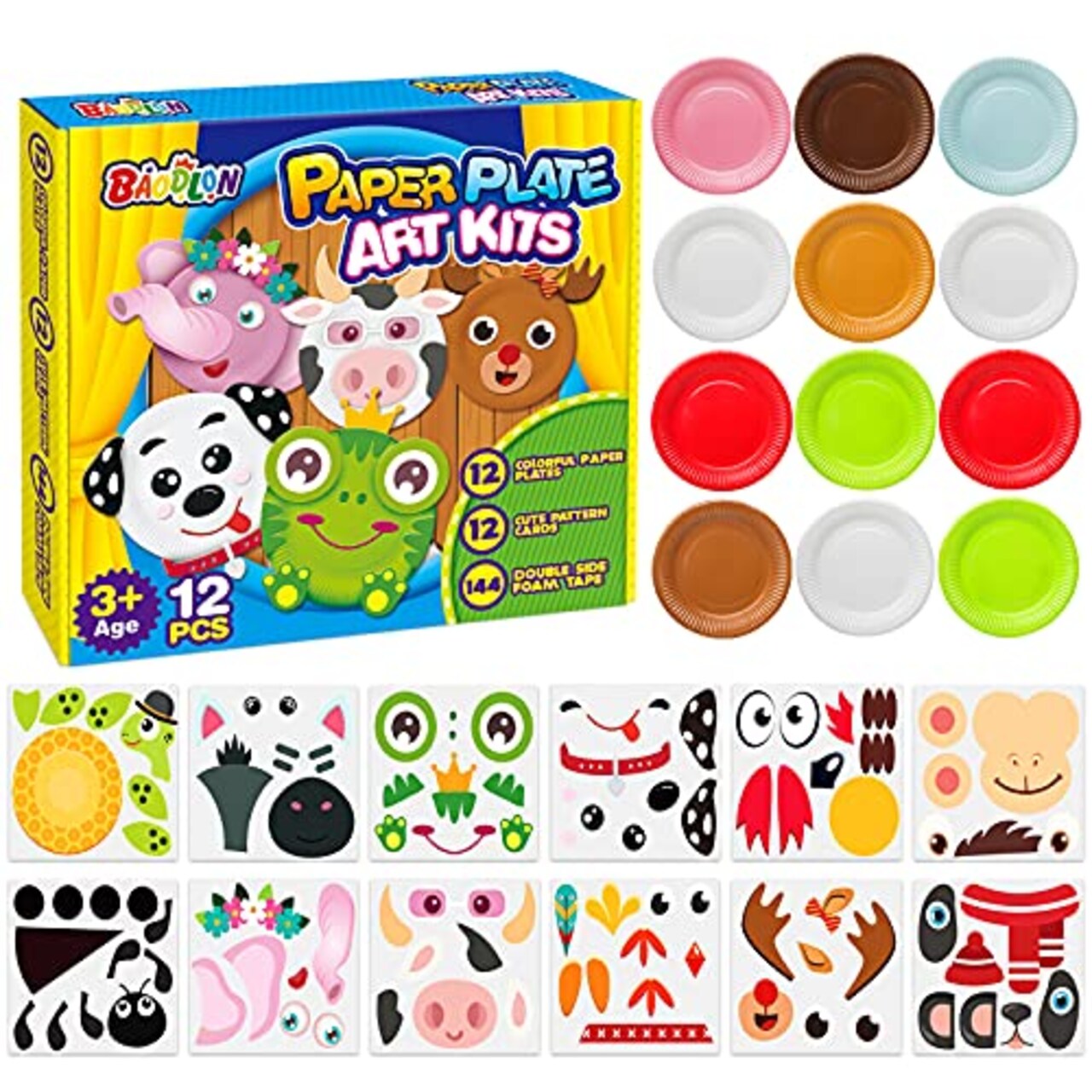 12 Paper Plate Art Kit Toy for 3, 4, 5 Year Old Boys Girls Toddlers, DIY Animal Art Supplies For Children Preschool Classroom/ Birthday/ Party Favor/ Christmas Game Crafts